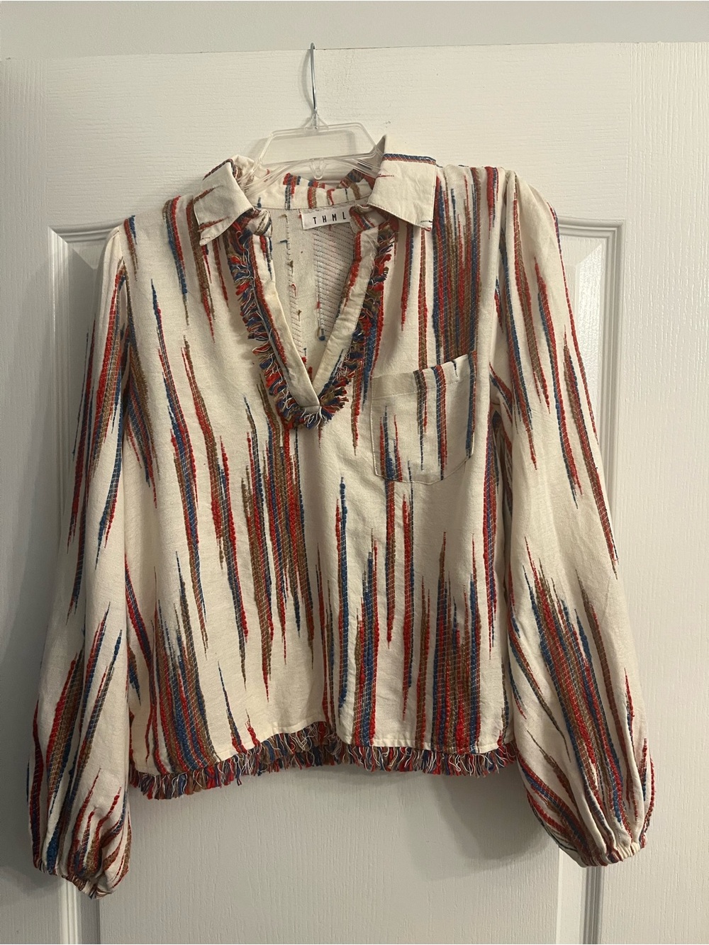 THML Cream Blouse with Red and Blue Stripe Detailing